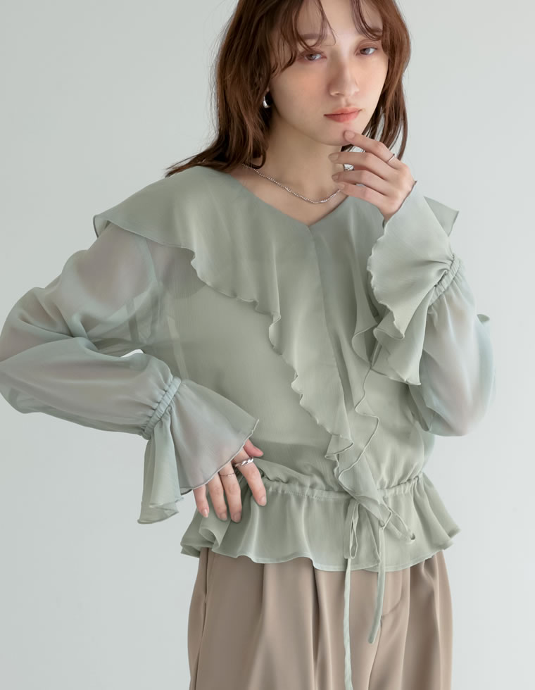 2WAYシフォンフリルブラウス