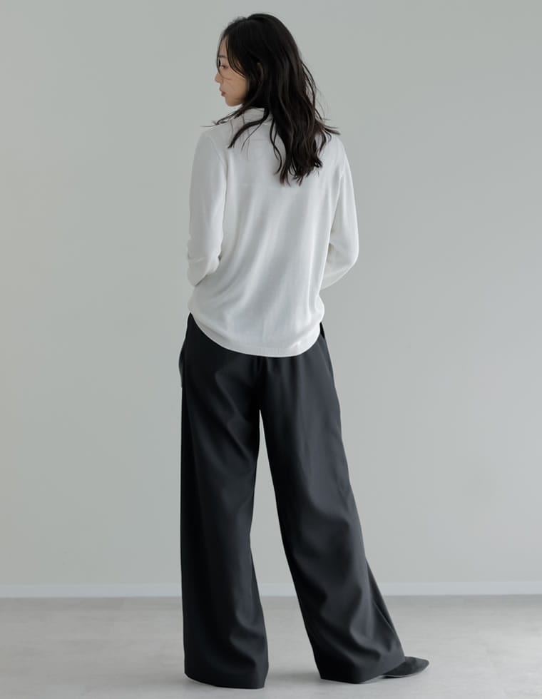 ツイル細ベルト付ハイウエストワイドパンツ