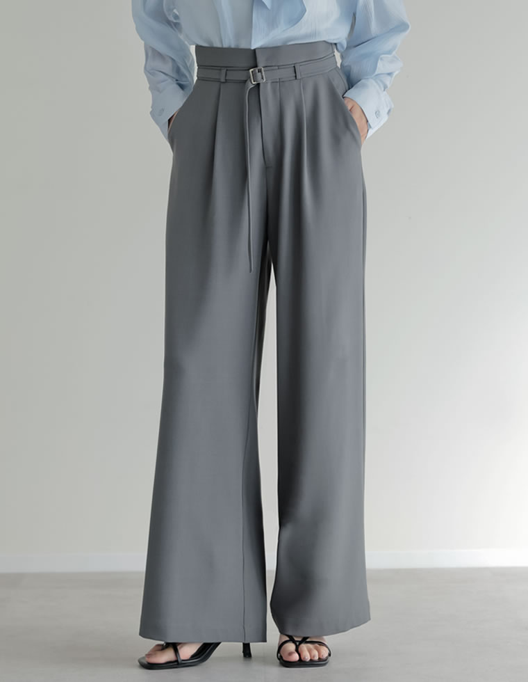 ツイル細ベルト付ハイウエストワイドパンツ