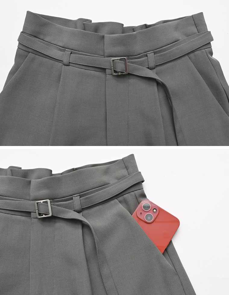 ツイル細ベルト付ハイウエストワイドパンツ