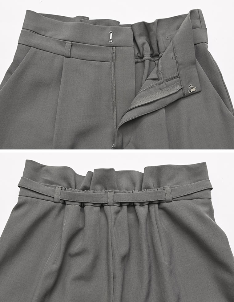 ツイル細ベルト付ハイウエストワイドパンツ