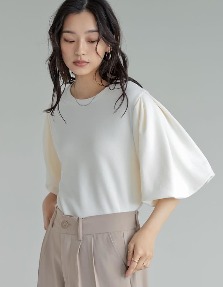 マシュマロポンチ半袖バルーン袖トップス