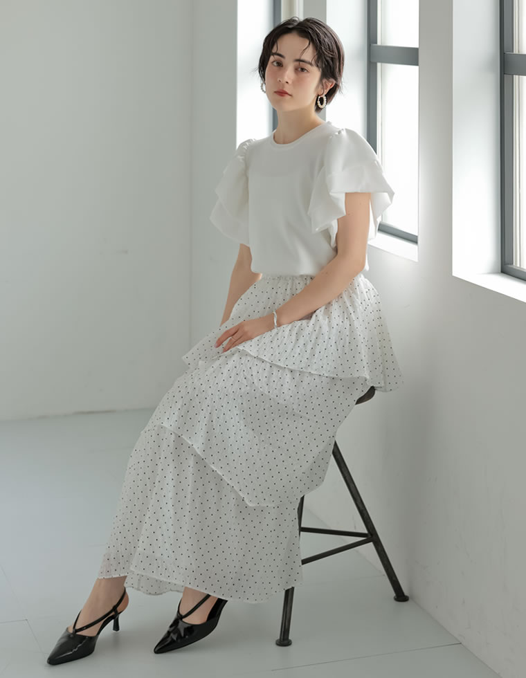 シアーアシメティアードロングスカート