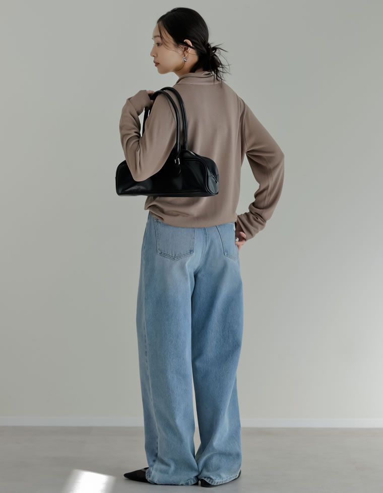 レーヨンニットボウタイ付き長袖トップス
