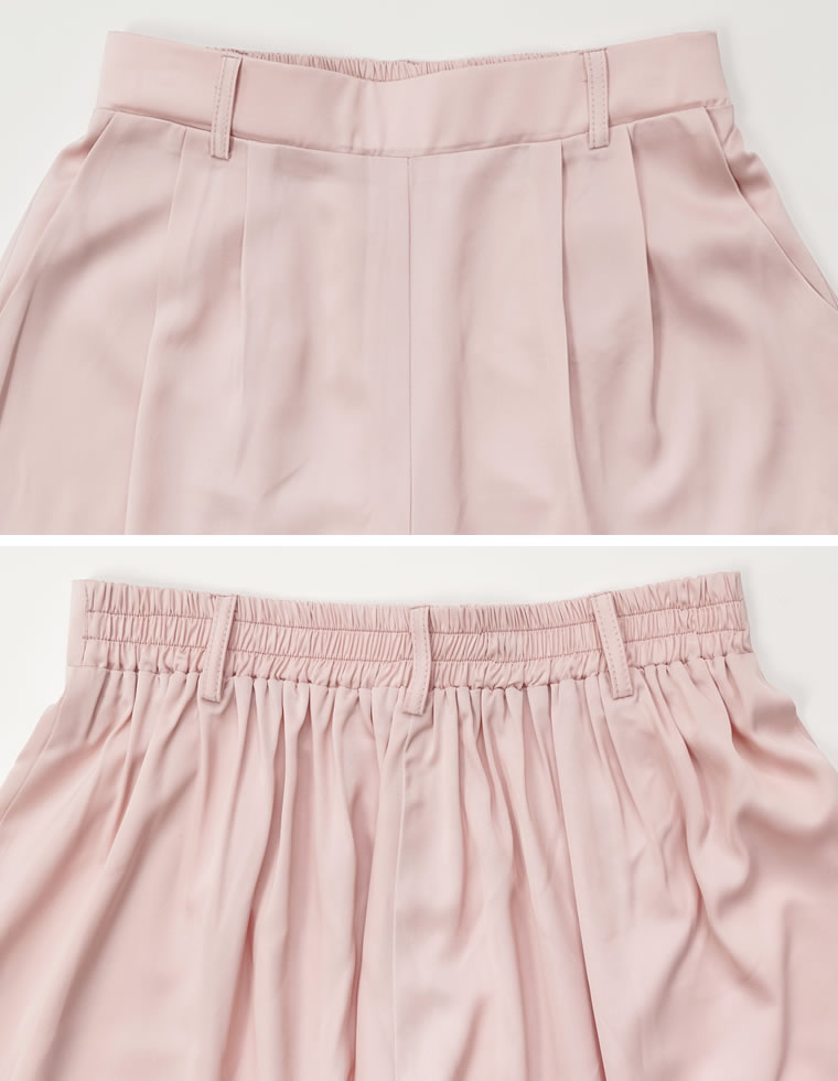 サテン裾ドロストバルーンワイドパンツ