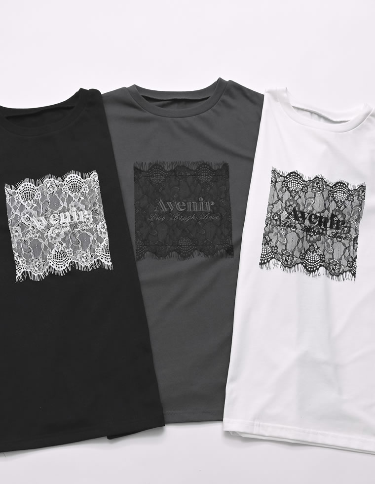 レース刺繍ロゴTシャツ