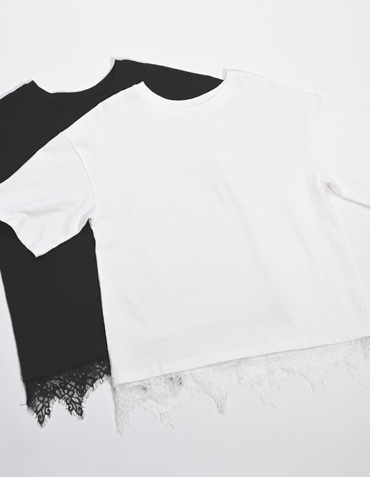 裾レースレイヤード風半袖Tシャツ