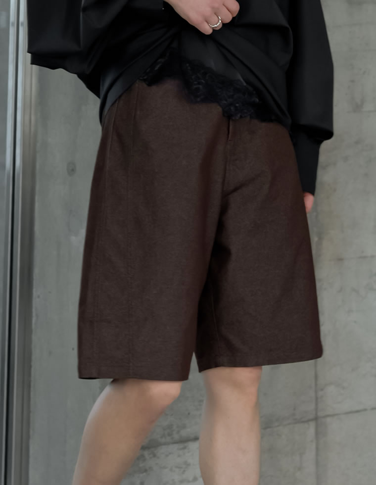 コットン混デニムハーフパンツ