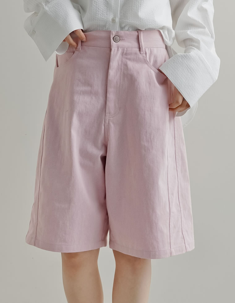 コットン混デニムハーフパンツ