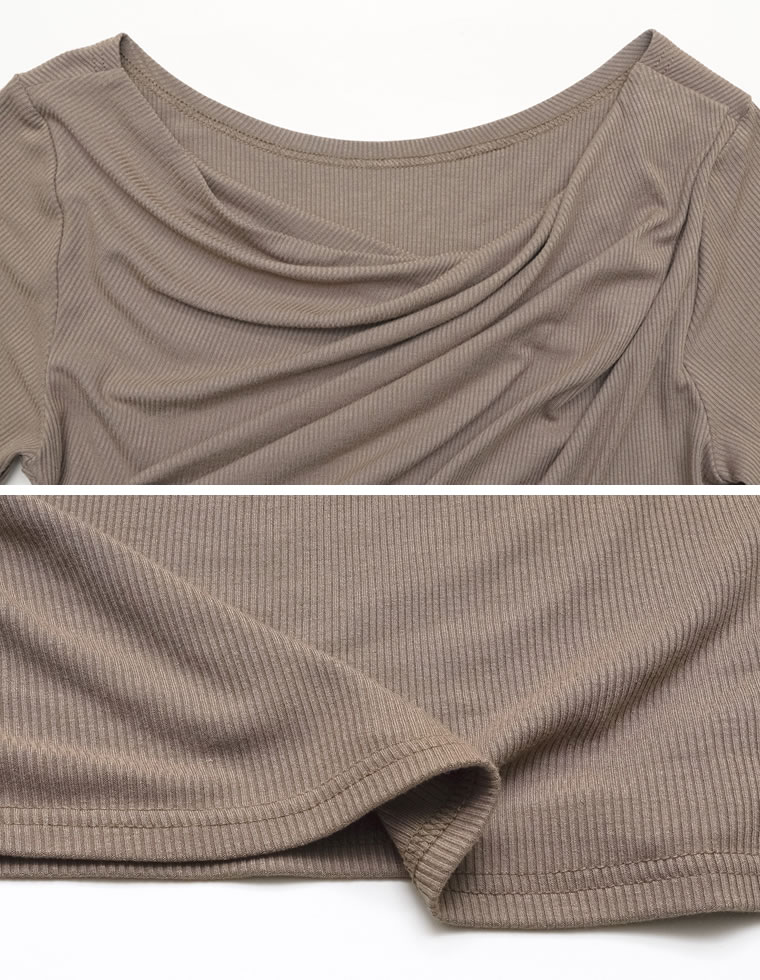 リブカットソードレープ半袖トップス