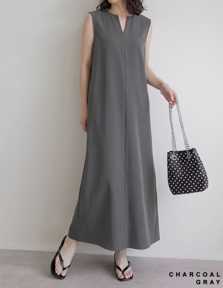 タフタキーネックノースリーブワンピース