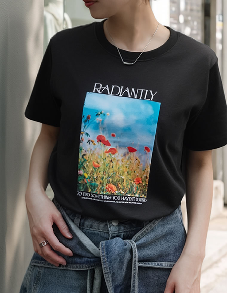 フラワーフォトプリントTシャツ