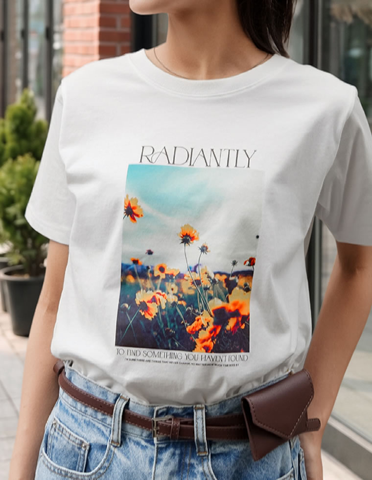 フラワーフォトプリントTシャツ
