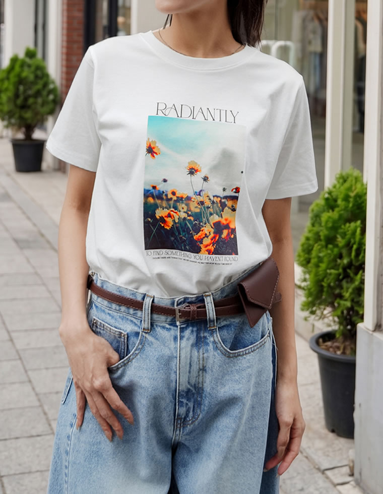 フラワーフォトプリントTシャツ