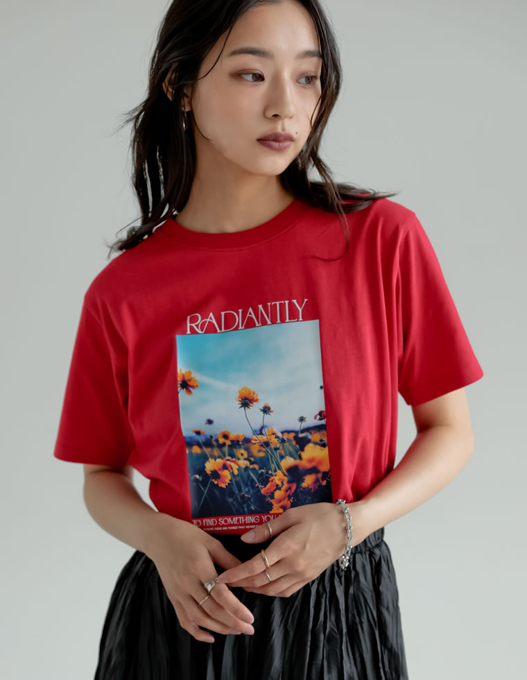 フラワーフォトプリントTシャツ