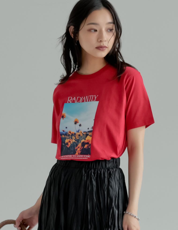 フラワーフォトプリントTシャツ