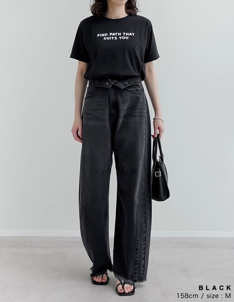 プレーティング天竺スローガンTシャツ