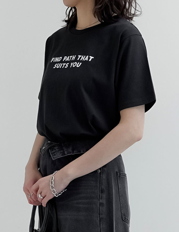 プレーティング天竺スローガンTシャツ