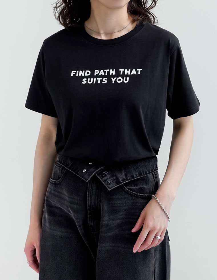 プレーティング天竺スローガンTシャツ