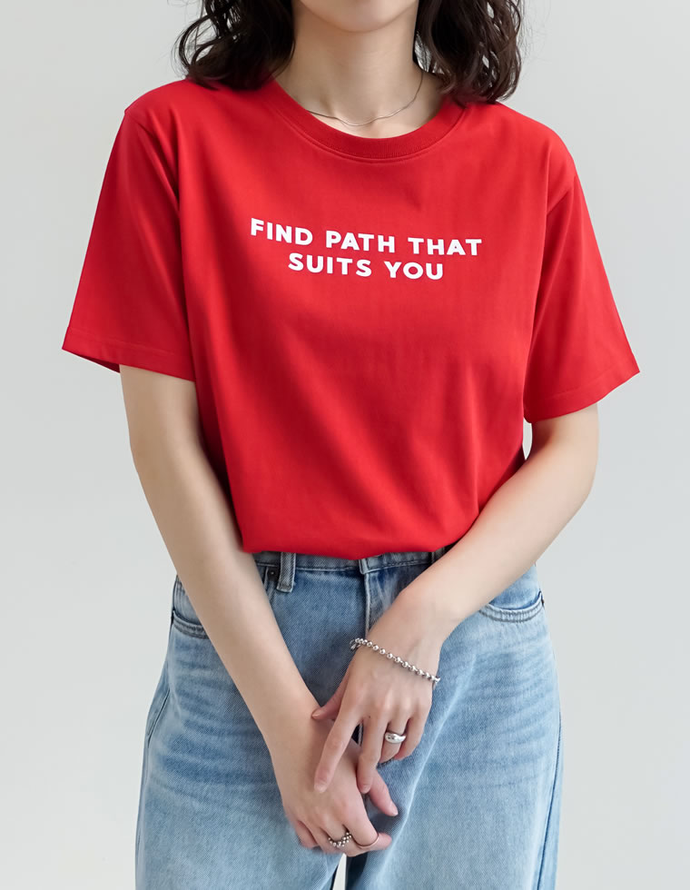 プレーティング天竺スローガンTシャツ