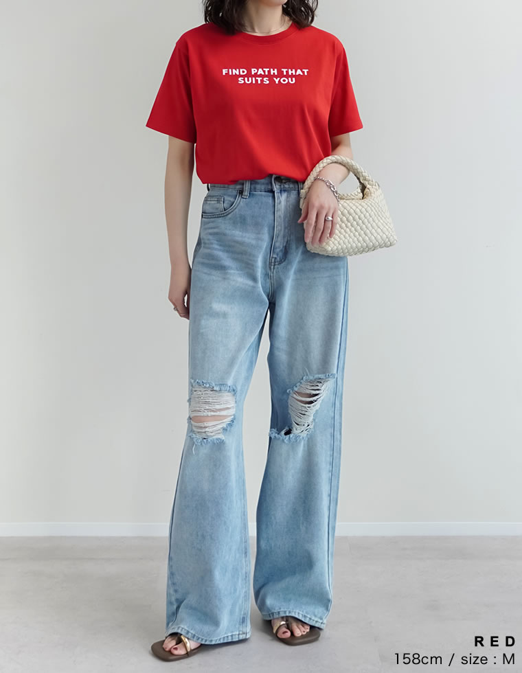プレーティング天竺スローガンTシャツ