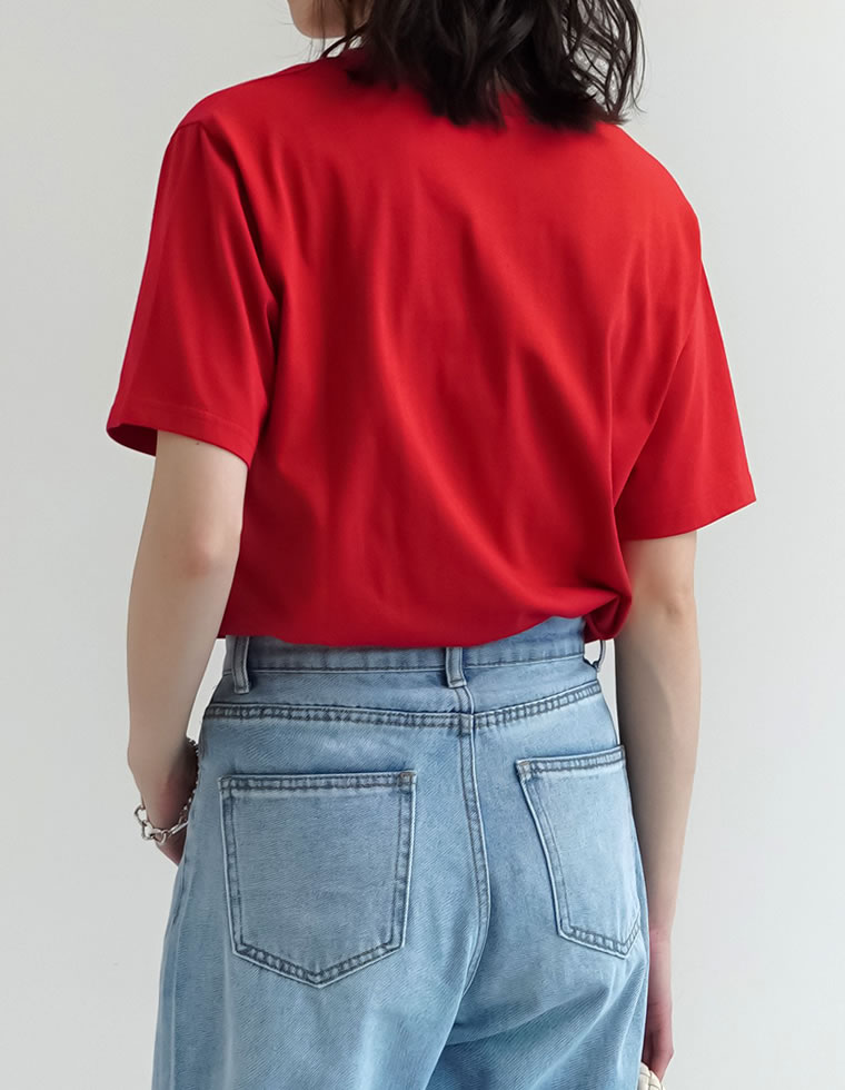 プレーティング天竺スローガンTシャツ