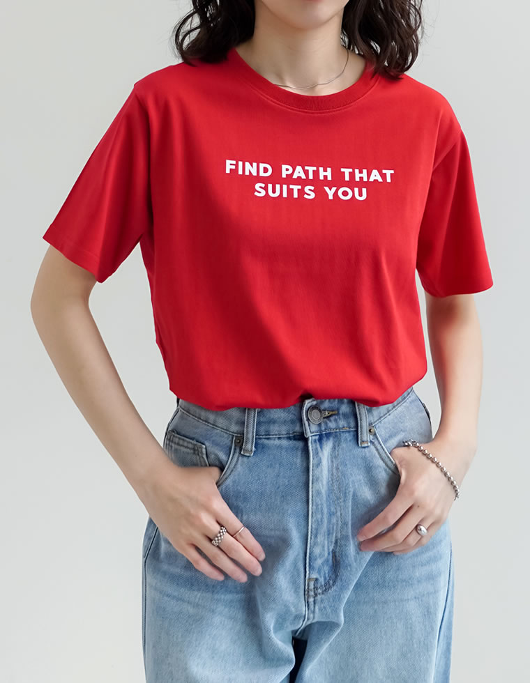 プレーティング天竺スローガンTシャツ