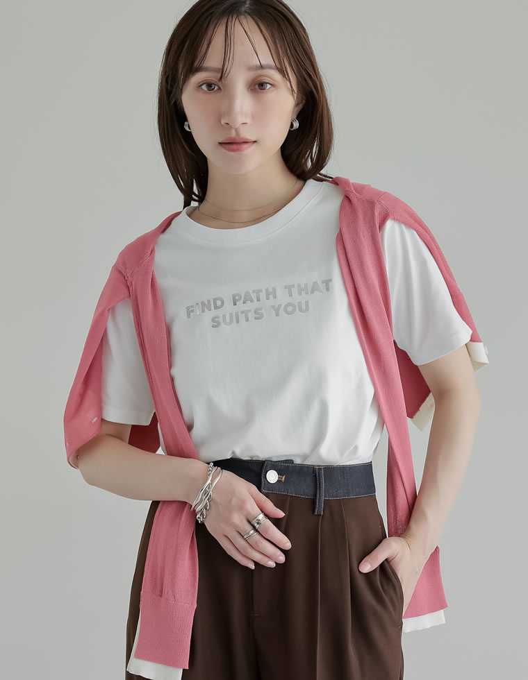 プレーティング天竺スローガンTシャツ