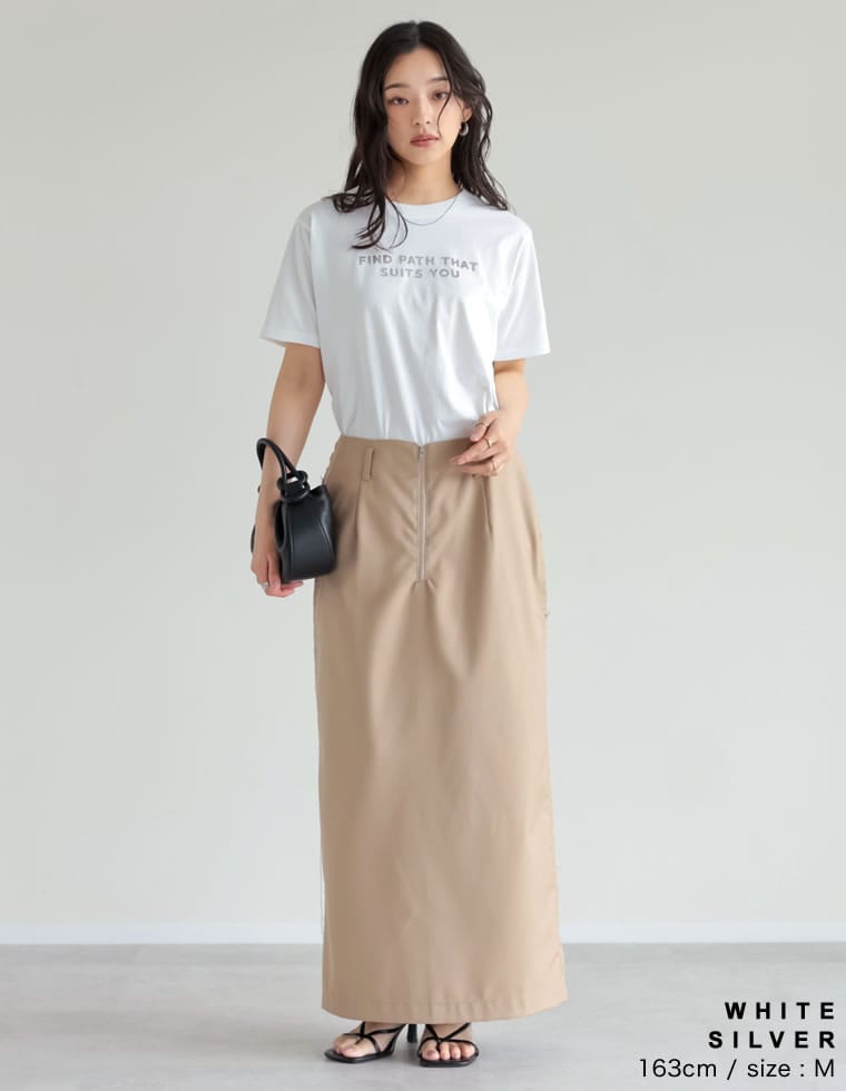プレーティング天竺スローガンTシャツ