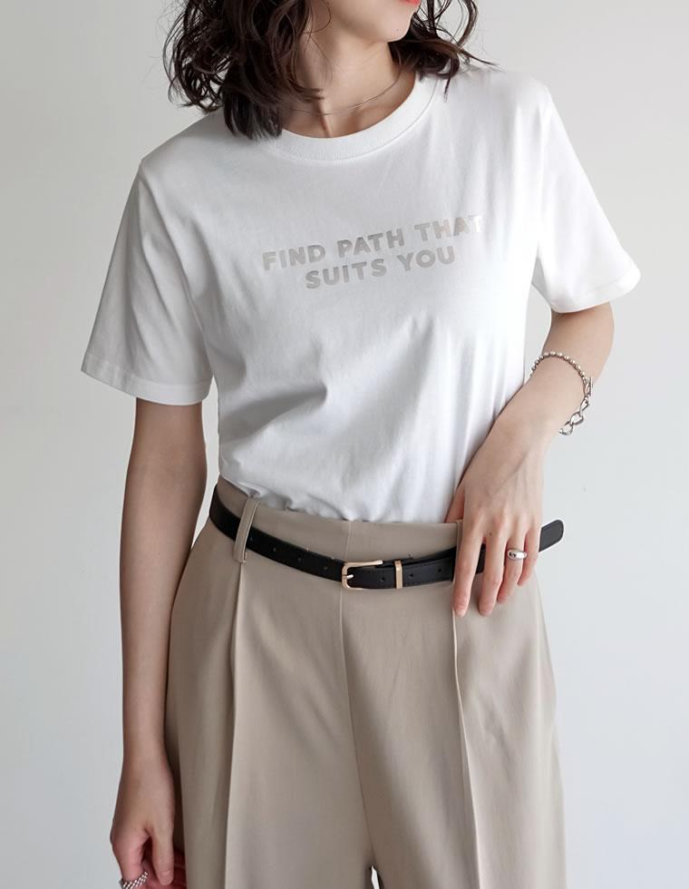 プレーティング天竺スローガンTシャツ