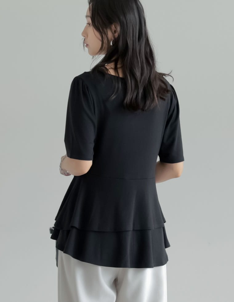 アシンメトリー半袖フレアトップス