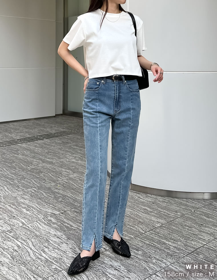 セミクロップド半袖Tシャツ