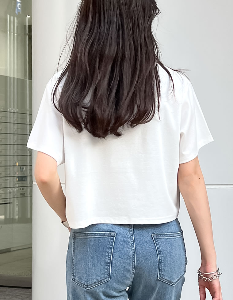セミクロップド半袖Tシャツ