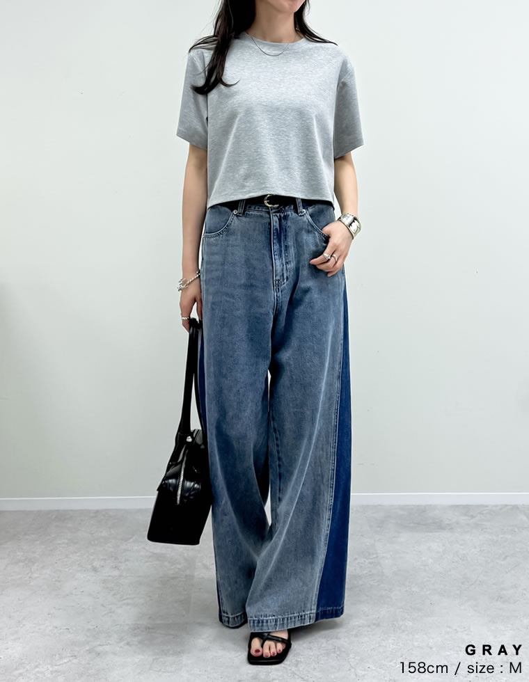 セミクロップド半袖Tシャツ