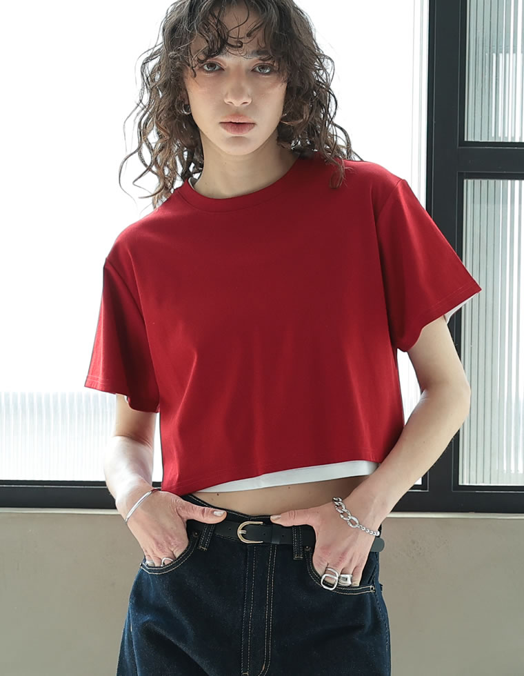 セミクロップド半袖Tシャツ