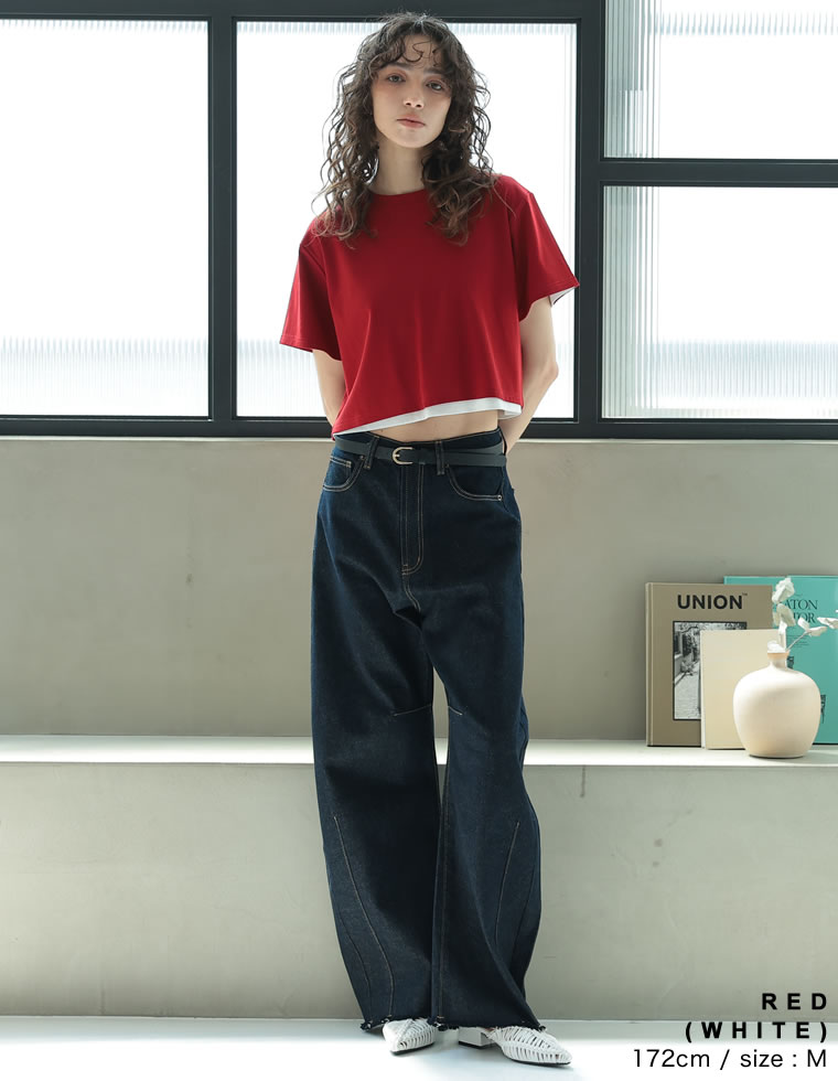 セミクロップド半袖Tシャツ