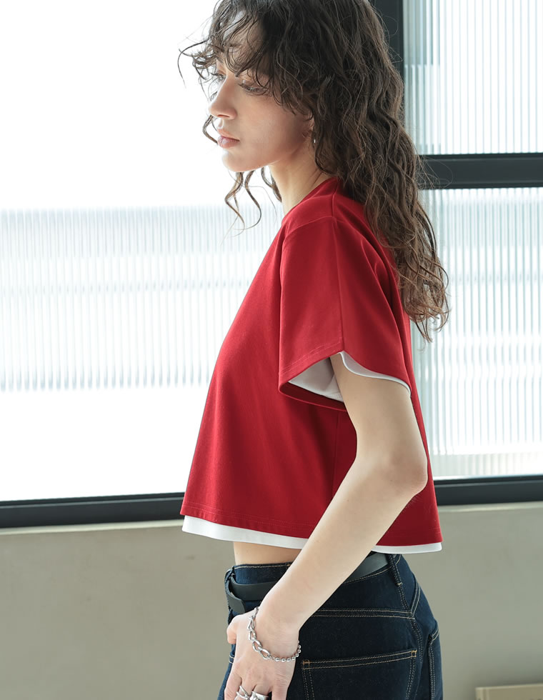 セミクロップド半袖Tシャツ