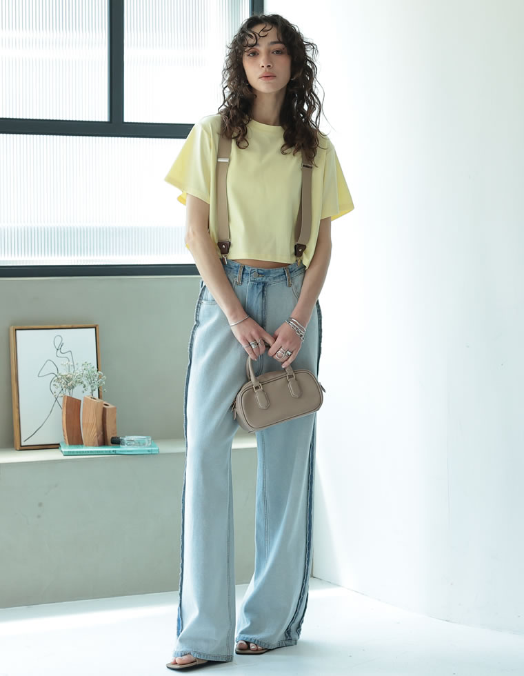 セミクロップド半袖Tシャツ
