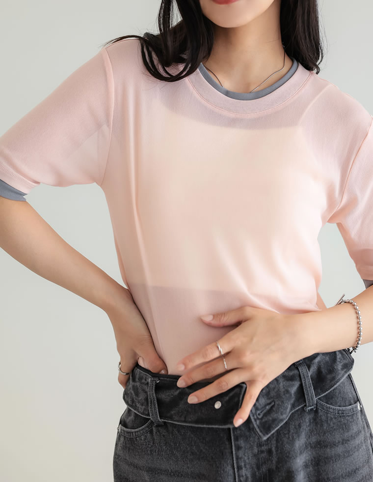パワーメッシュレイヤード風トップス