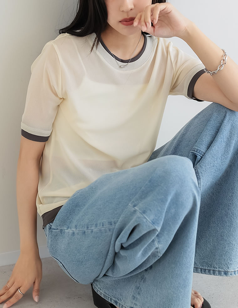 パワーメッシュレイヤード風トップス