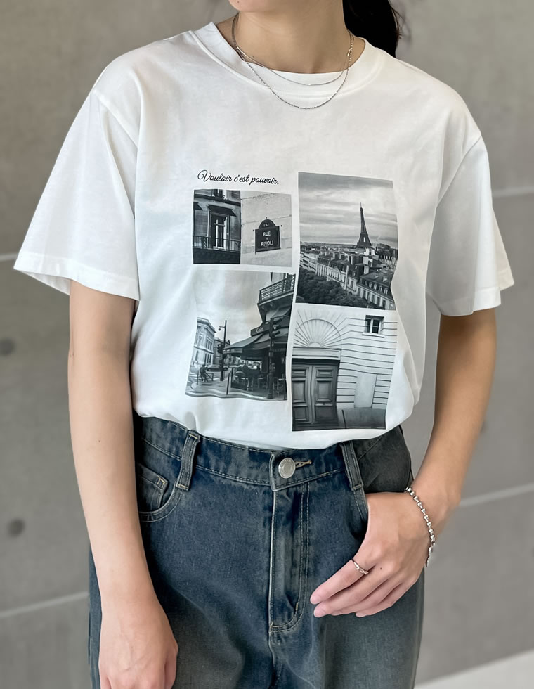 シーンナリーフォトプリントTシャツ