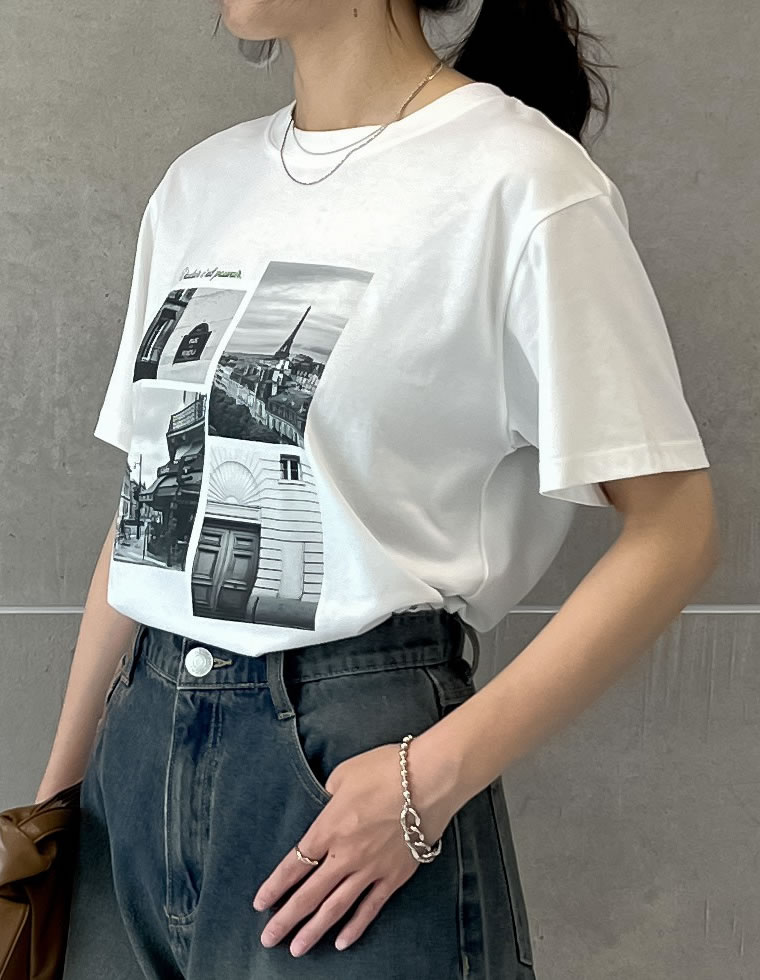 シーンナリーフォトプリントTシャツ
