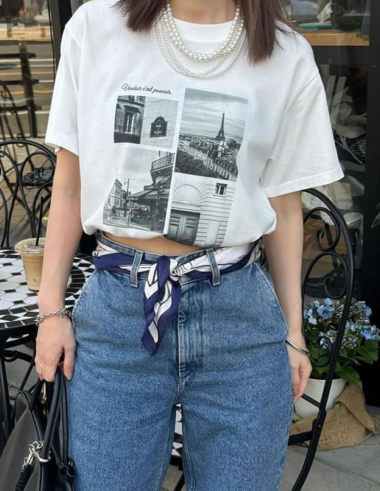 シーンナリーフォトプリントTシャツ