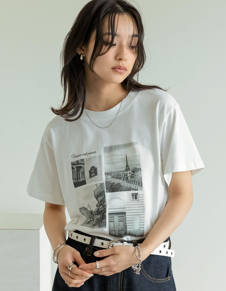 シーンナリーフォトプリントTシャツ