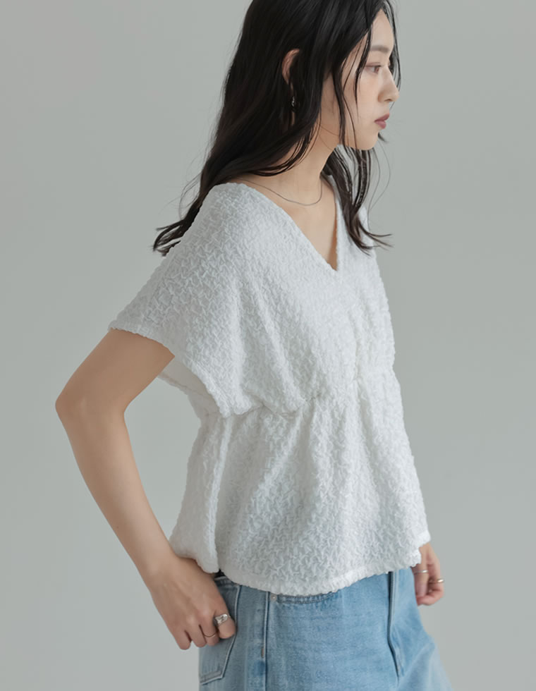 カットジャガードペプラムトップス