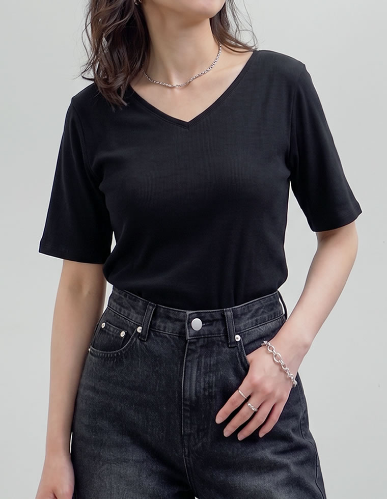 選べるネックリブカットソー半袖Tシャツ