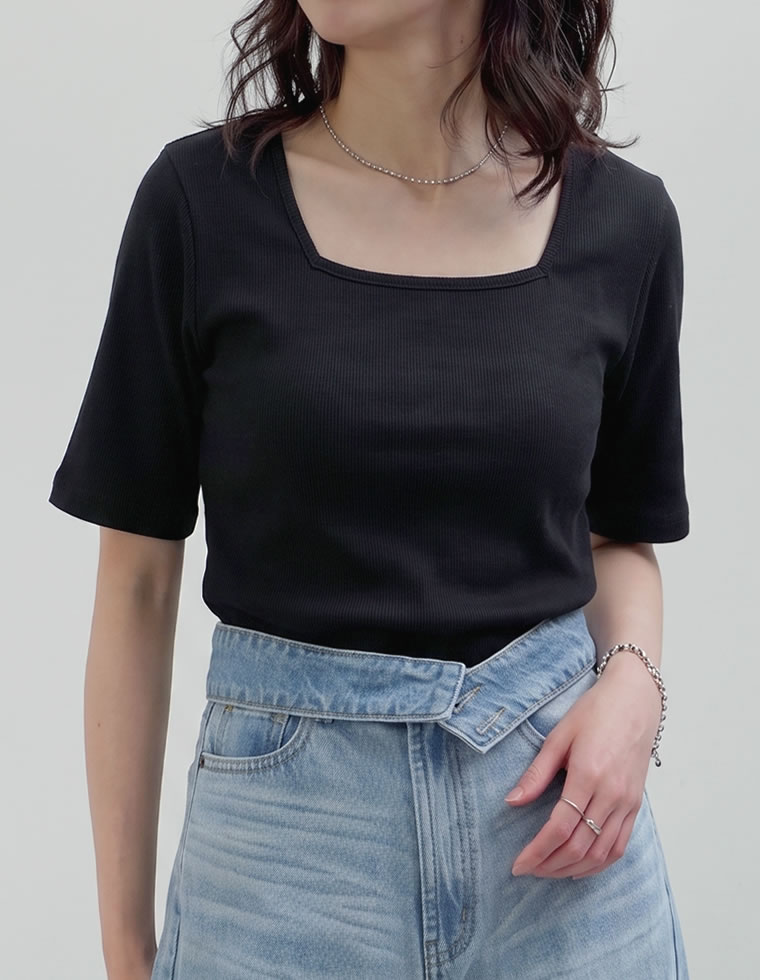選べるネックリブカットソー半袖Tシャツ