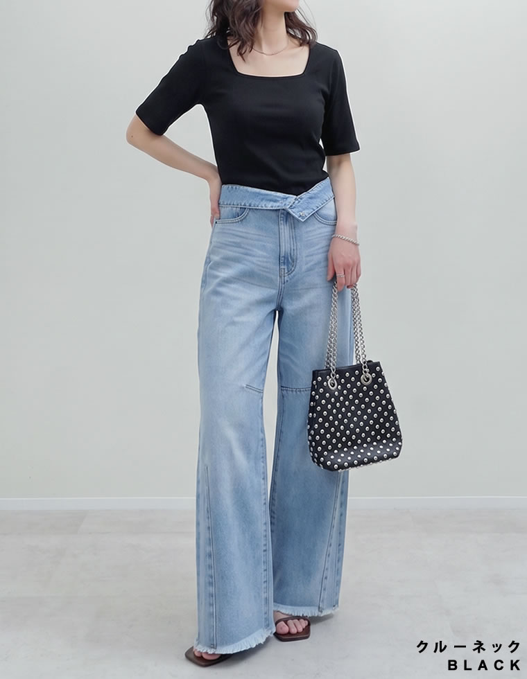 選べるネックリブカットソー半袖Tシャツ