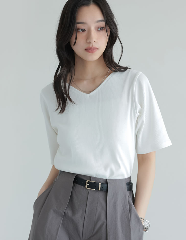 選べるネックリブカットソー半袖Tシャツ