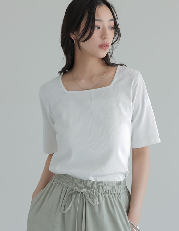 選べるネックリブカットソー半袖Tシャツ